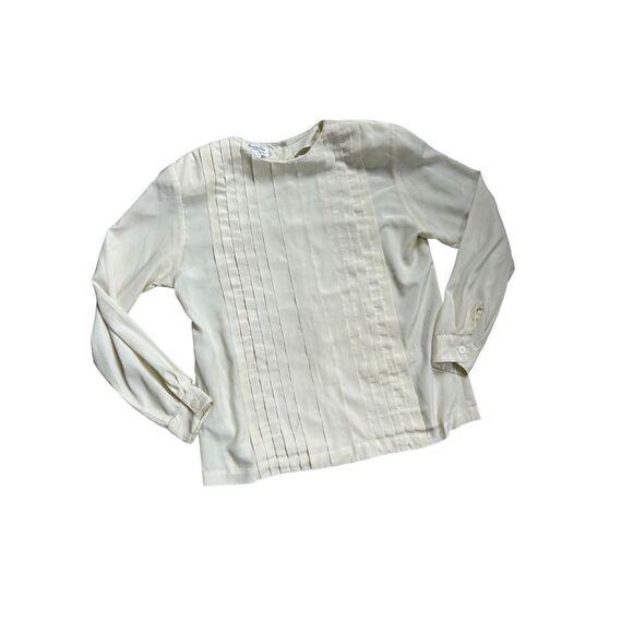 Christian Dior Vintage Chemises Long Sleeve Pleated Blouse Women's Cream Size 10 - Picture 1 of 10